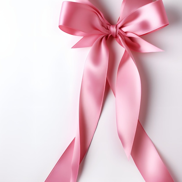 Curled pink ribbon with highlights isolated on white background top view