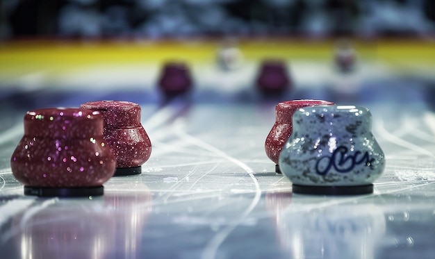 Photo curling stone hitting the target with a precise shot dslr capture