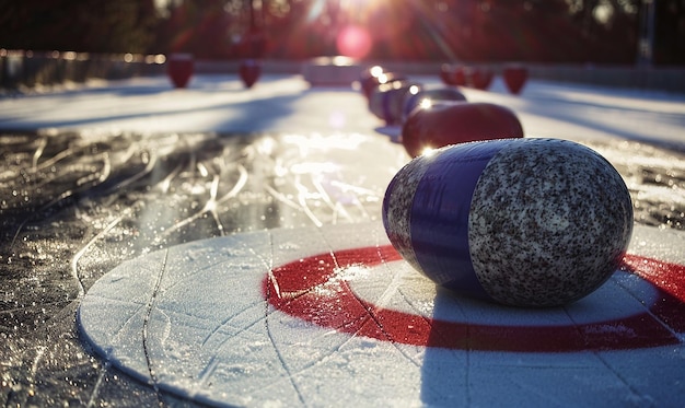 Photo curling stone hitting the target with a precise shot dslr capture