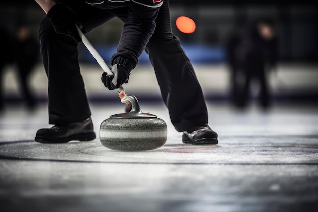 Photo curling team playing on the ice