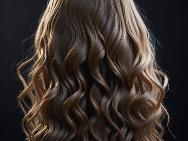 Curly brown hair on a black background rear view Closeup