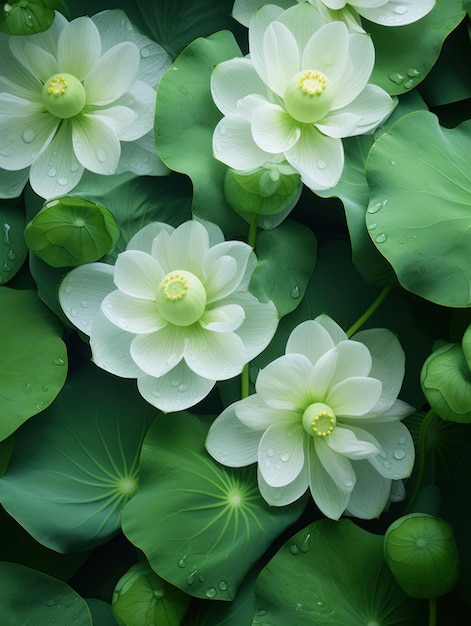 Curly Green Lotus Leaf Being Gently Brushed by the Breeze AI Generated