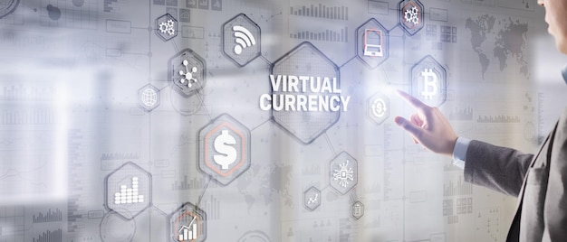 Currency symbols on a virtual screen Virtual Currency Exchange Investment concept 2021