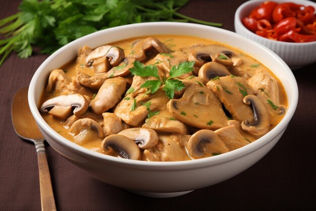 Photo curry chicken image with savory mushroom sauce