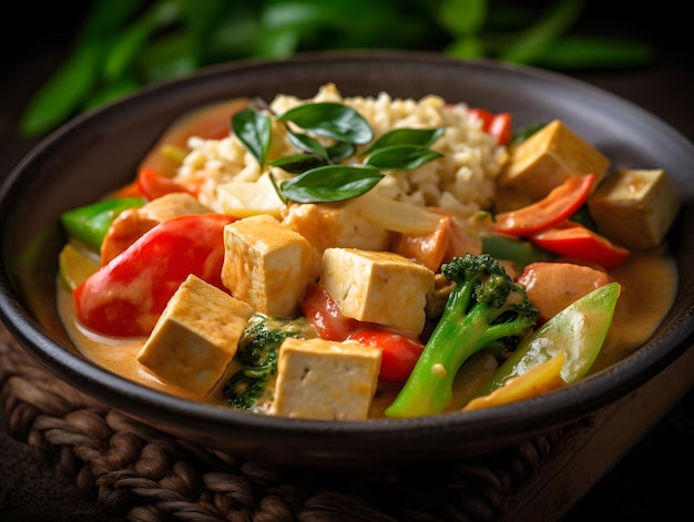 Curry made of creamy coconut veggies and tofu Generative AI