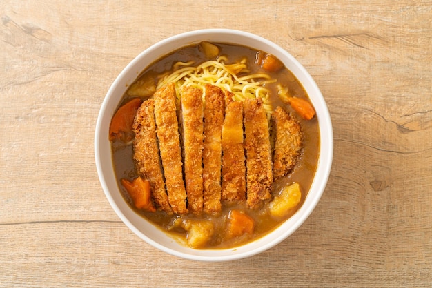 curry ramen noodles with tonkatsu fried pork cutlet - Japanese food style