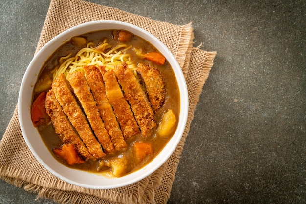 curry ramen noodles with tonkatsu fried pork cutlet - Japanese food style