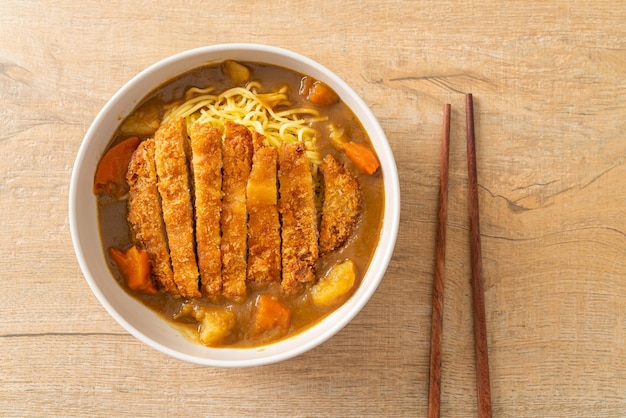 curry ramen noodles with tonkatsu fried pork cutlet - Japanese food style