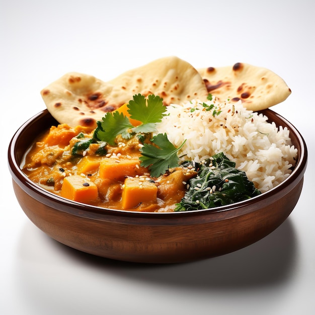 Curry Rice and Roti isolated on white background