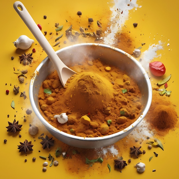 Photo curry spice mixed food explosion