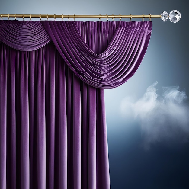 a curtain that has a gold trim on it