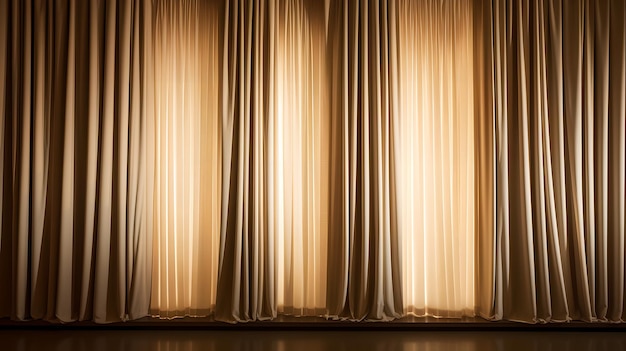 A curtain in a theater with the sun shining on it.