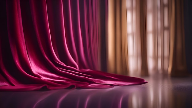 Curtain with light from the window 3d render illustration