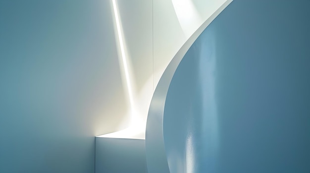 Curved Metal Pillar Reflecting Beam of Light in Serene Blue Background