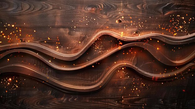 Curved wood backdrop accentuated by radiant glowing embers