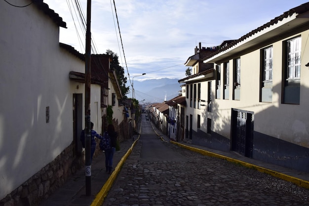 Cusco street with beautiful ancient architecture Cobbled street of the old city of Cusco