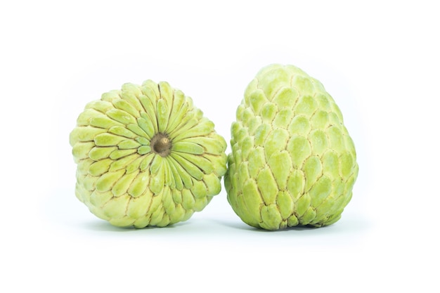 Custard apple on white background. Fresh custard apple thai fruit. Sugar Apple (custard apple, Annona, sweetsop).