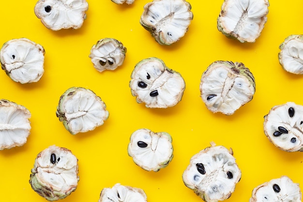 Custard apple on yellow background