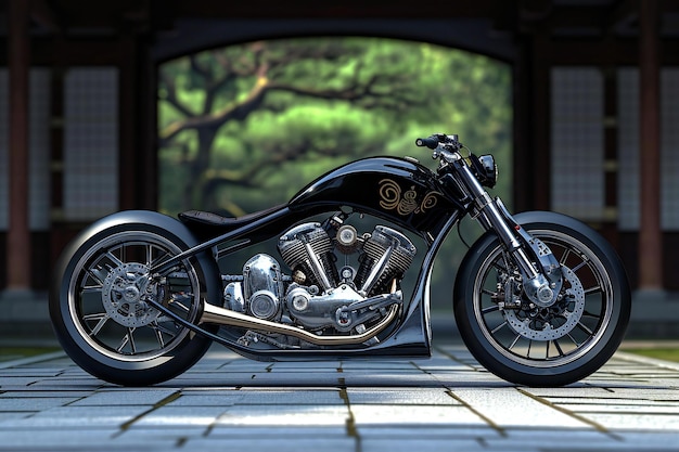 A custom motorcycle with a lot of details