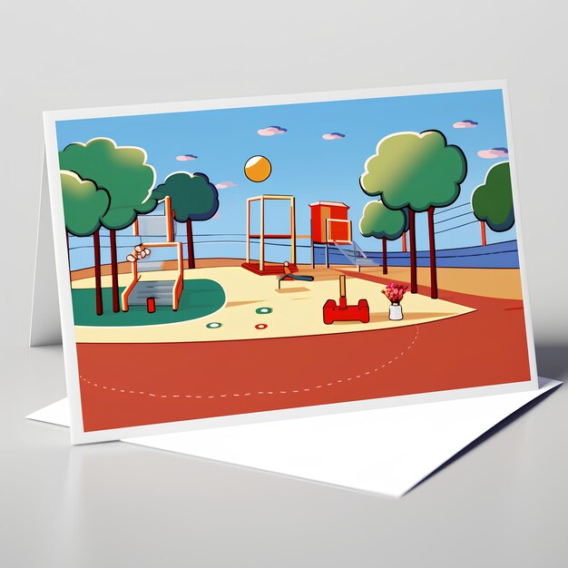 Custom Note Card School Scene with Playground