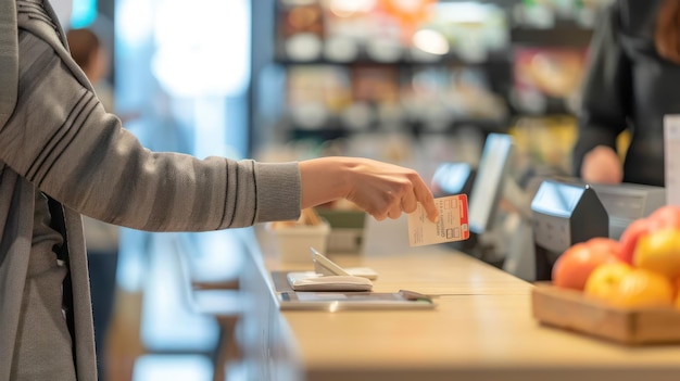 Photo a customer being assisted at a retail counter with a transaction