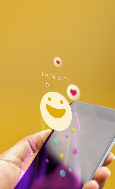 Customer Experiences Concept Happy Client Using Smartphone to Submit Positive Review for Online Satisfaction Surveys Positive Feedback via Mobile Phone