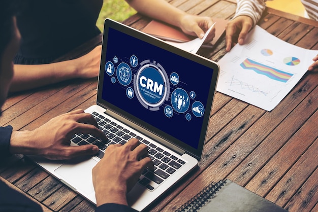 Customer relationship management system on modish computer for crm business