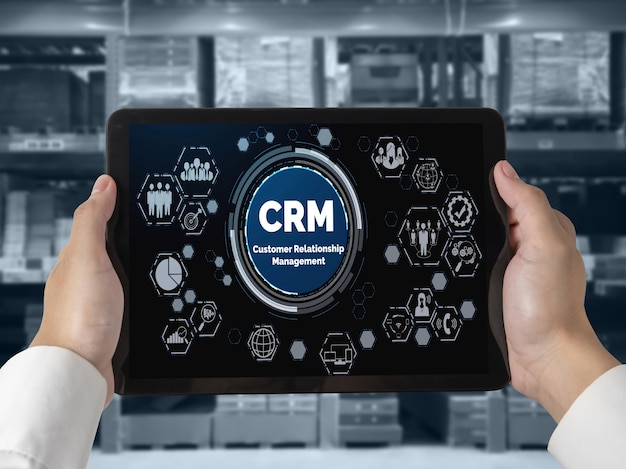 Photo customer relationship management system on modish computer for crm business