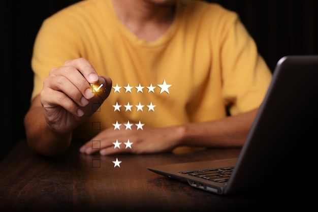 Customer Satisfaction Survey concept 5star satisfaction service experience rating online application customer evaluation product service quality satisfaction feedback review good quality most