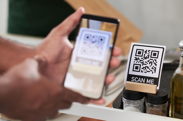 Customer Scanning QR Code on Counter