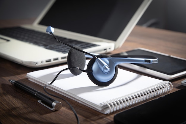 Customer service headset on the office table