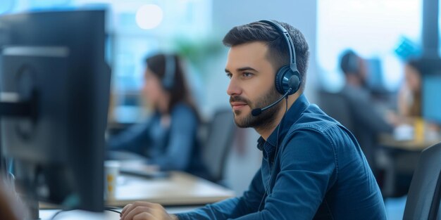 Customer Support Specialist in Action at Busy Call Center