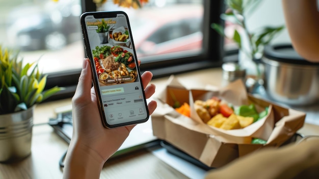 A customer using a payment app to order food for delivery