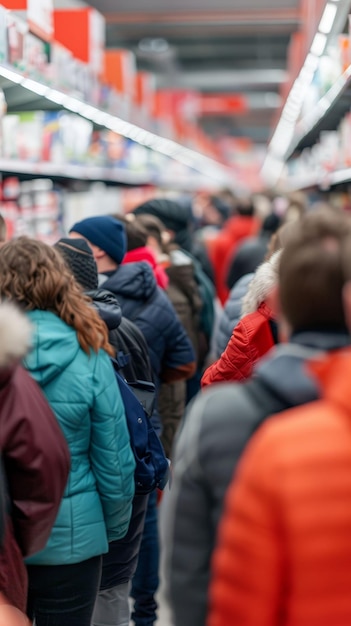 Photo customers grabbing items off shelves urgency black friday