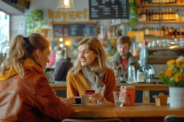 Customers Paying with Credit Card at Cafe