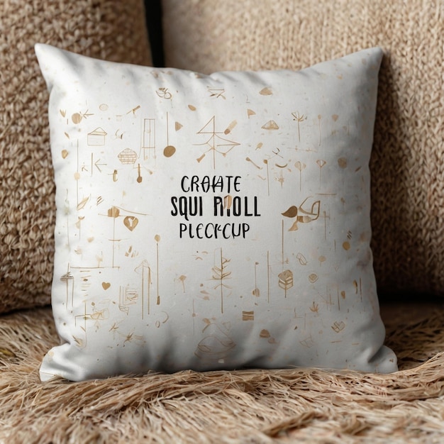 Photo customizable square pillow mockup modern home interior template