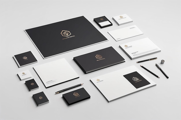 Customizable Stationery Set Mockup Showcase Brand Identity on Empty White Backgrounds