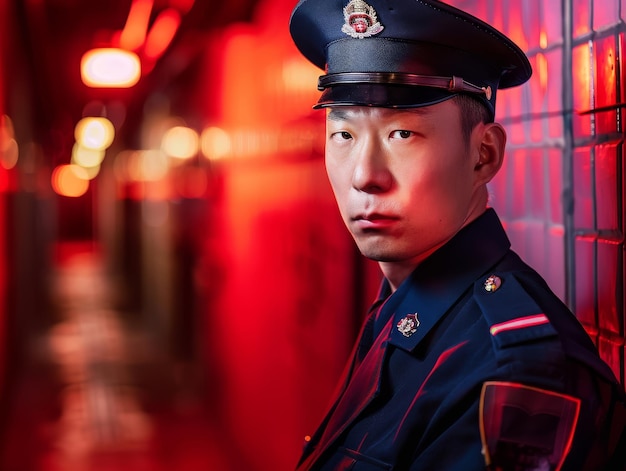 Customs officer man themed background bright tonality in the style of fashion photography