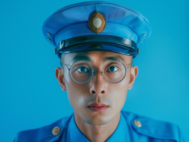 Customs officer man themed background bright tonality in the style of fashion photography