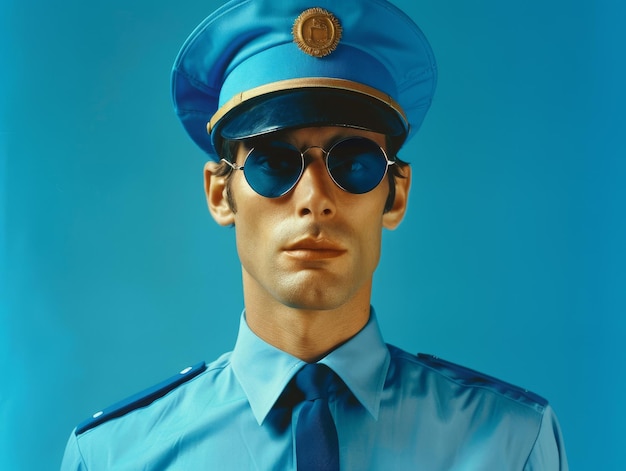 Customs officer man themed background bright tonality in the style of fashion photography