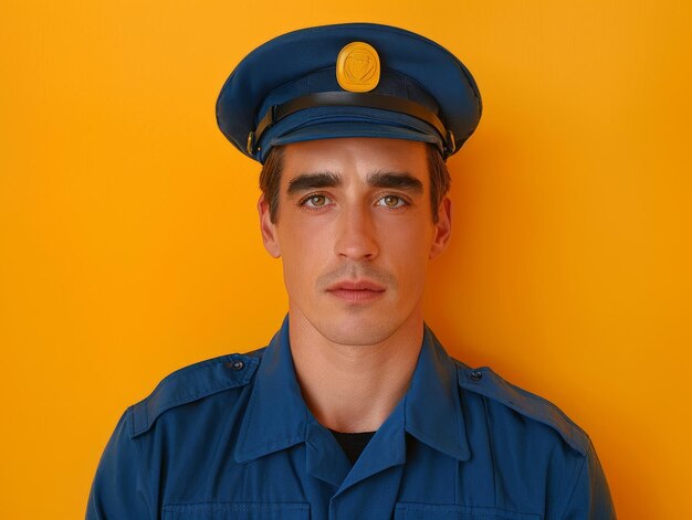 Customs officer man themed background bright tonality in the style of fashion photography