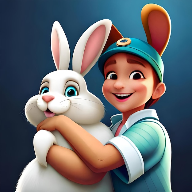 A cut bunny rendered in the style of a childrenfriendly cartoon generated by AI