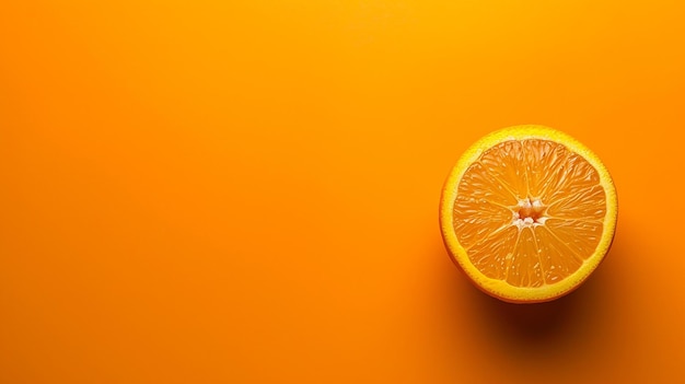 Photo a cut in half of an orange is shown on a yellow background