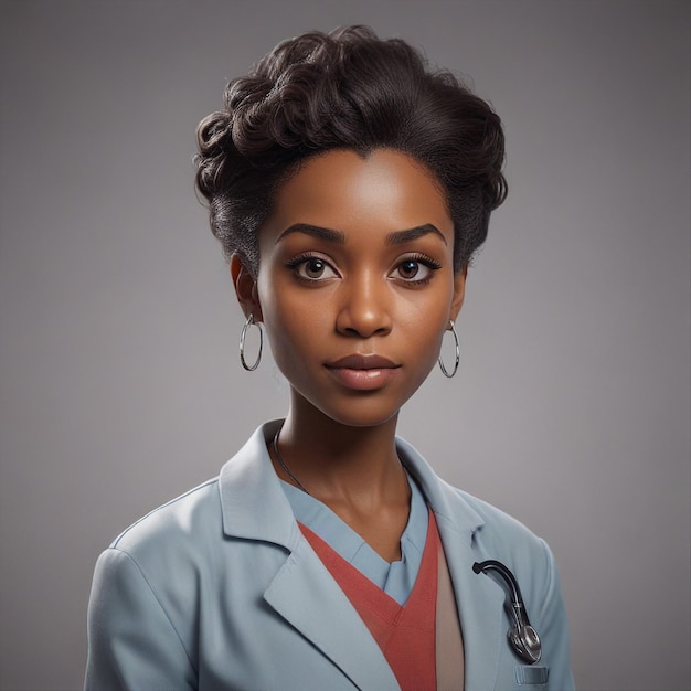 Cut out set of 3D Character Black Female Doctor on Isolated Background