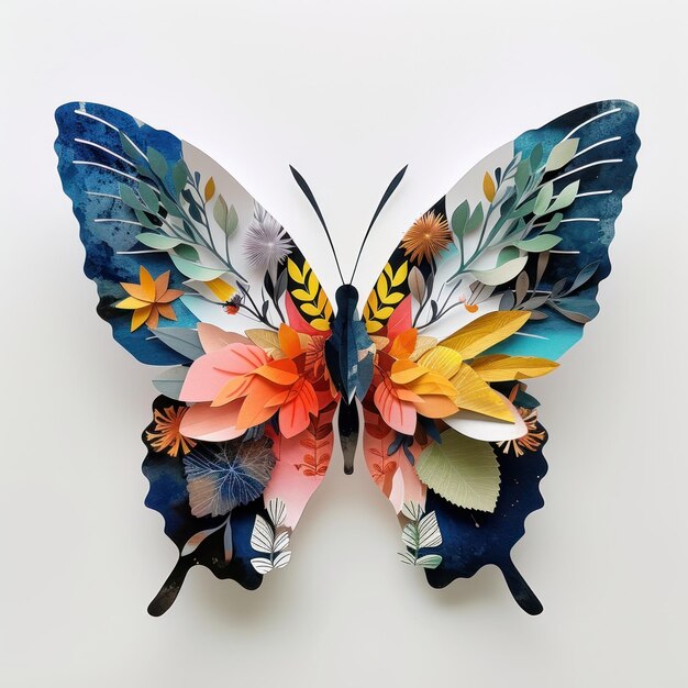 Photo cut paper collage with butterfly art animal insect