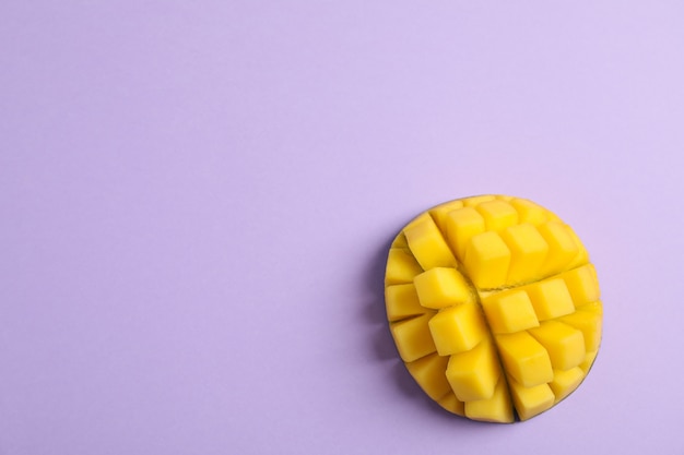 Cut tropical ripe mango, top view