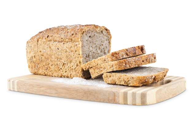 Cut wholemeal bread on a chopping board