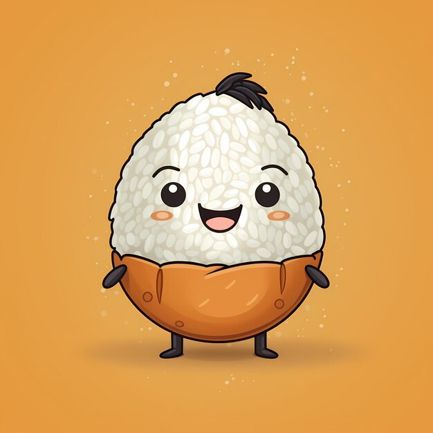 Photo a cute 2d cartoon character of a rice grain