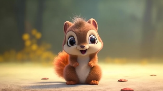 a cute 3d adorable baby squirrel character made by generative ai