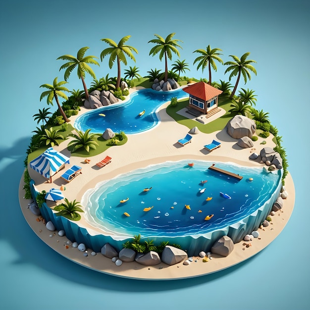 Cute 3D Beach Island Icon